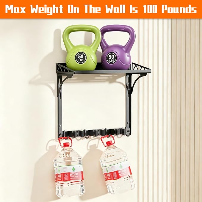 Broom Holder Wall Mount with Cleaning Supplies Organizer | Laundry Room Shelves, Mop Hanger Rack Gripper Hooks, Vacuum Organizer, Wall Hanging for Home Garage Kitchen