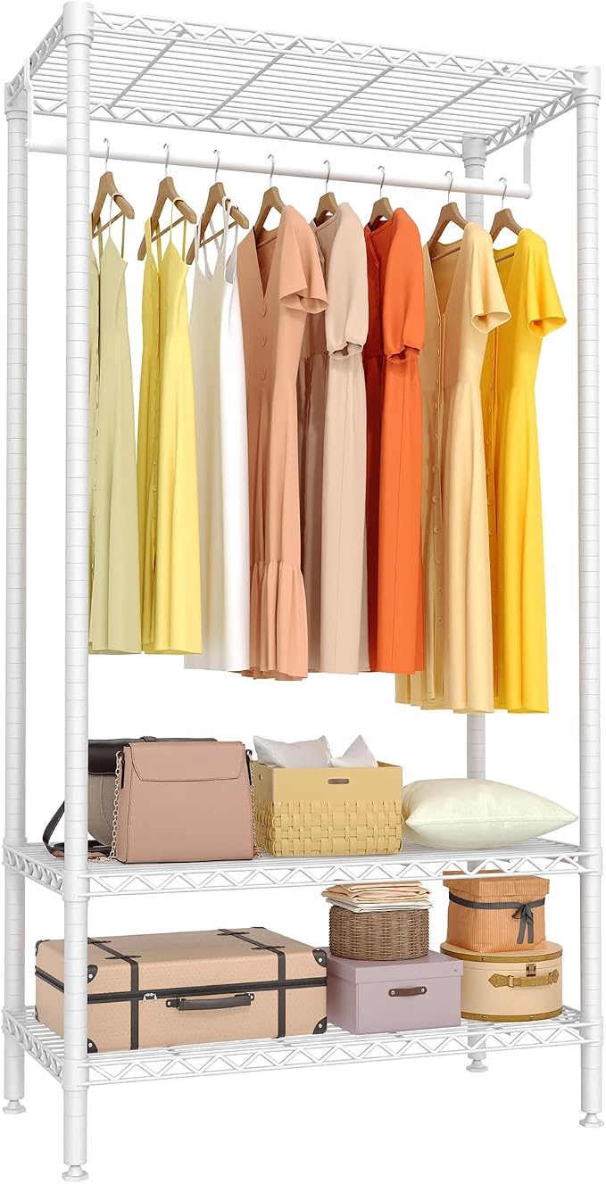 Heavy Duty Garment Rack 600 Lbs Load Stable Clothes Rack for Hanging Clothes Wardrobe Closet with Adjustable Shelves & Hanging Rod 17.7" D x 35.4" W × 68'' H White