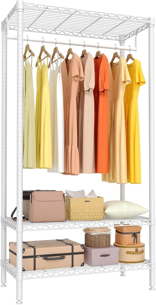 Heavy Duty Garment Rack 600 Lbs Load Stable Clothes Rack for Hanging Clothes Wardrobe Closet with Adjustable Shelves & Hanging Rod 17.7" D x 35.4" W × 68'' H White