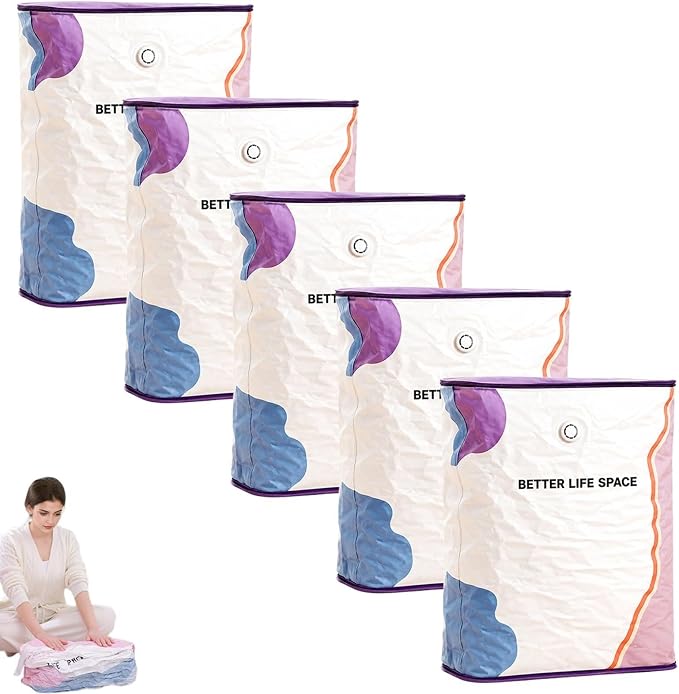 No Pump Vacuum Storage Bags, Better Life Space Bags, Large Capacity Compression Storage Bags For Clothes, Bedding & Blankets, Space Saving Vacuum Seal Bags Without Pump (3, 100x80x32cm)