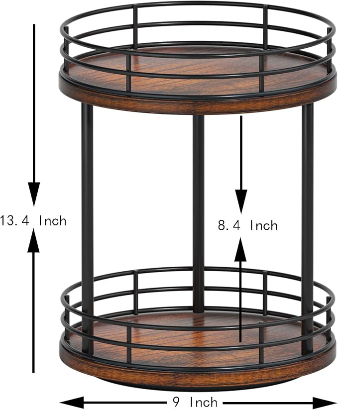 2-Tier Rotating Bathroom Countertop Organizer, Wooden Makeup Vanity Storage, Multifunctional Lazy Susan Turntable for Skincare, Perfume and Cosmetics (Brown)
