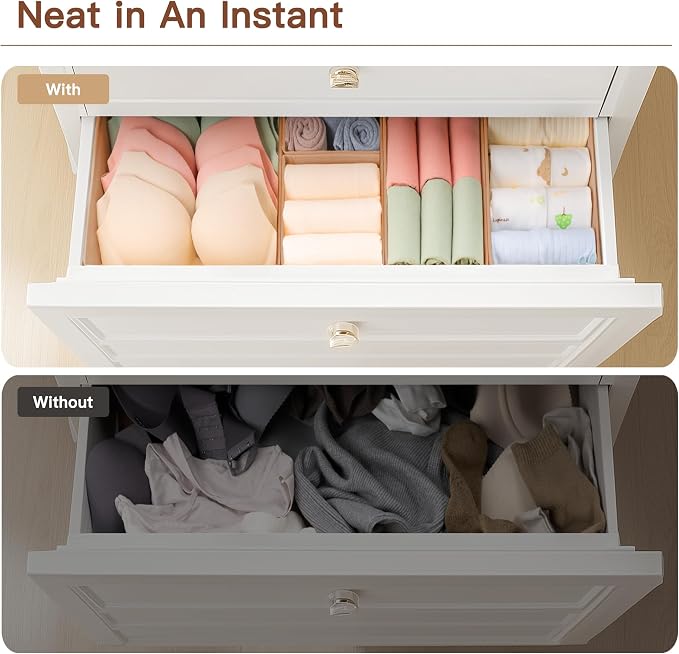 Criusia Drawer Organizer Clothes, 10 Pack Dresser Organizer for Baby Clothes, Underwear, Sock- Foldable Closet Organization and Storage Dividers Bins for Nursery, Bedroom (Brown)