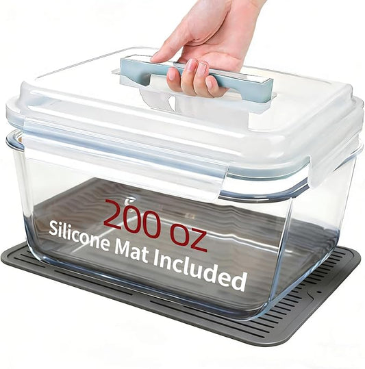 Extra Large Glass Storage Containers with Lids 200oz/6000ml/26cup | Silicone Mat Included | Borosilicate Glass | Airtight | Freezer Oven Dishwasher Safe | Rotisserie Chicken | XL Big Food Bowl