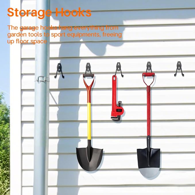 ENUODA Garage Hooks Heavy Duty Garage Storage Hooks Wall Mount Hanger Utility Hook for Hanging Garden Tools, Power Tools, Bike, Shovel, Broom, Ladder, Bulk Items, 2 Pack