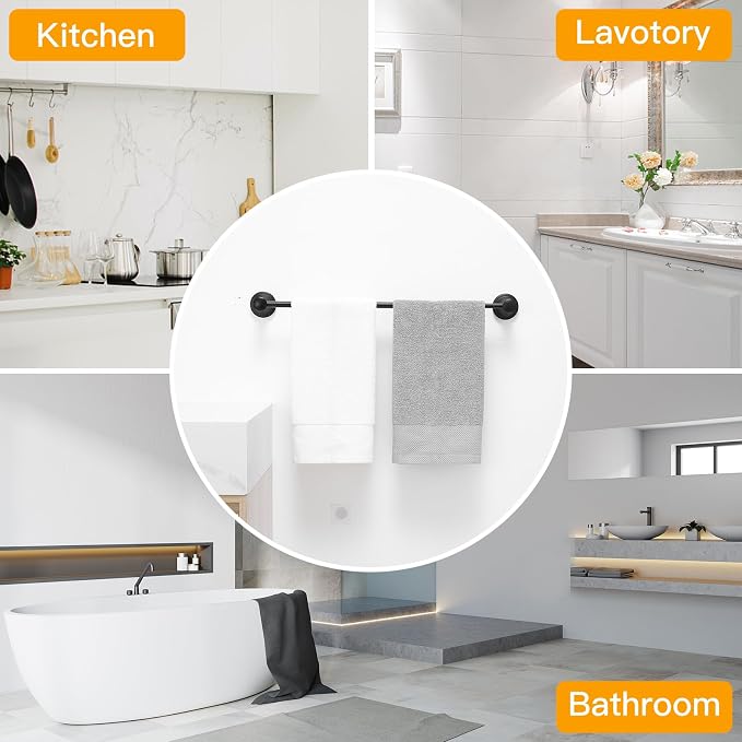 BESy Towel Racks for Bathroom Wall Mounted Bath Towel Bar Matte Black | Adjustable 16-26 In, Wall Mounted Towel Holder, Stainless Steel, Rustproof, Towel Bar Rod Hanger Hardware Accessories Hotel