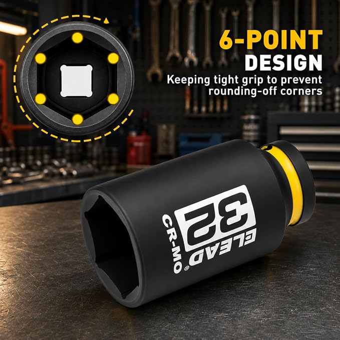 32 mm Socket 1/2" Drive Deep Impact Socket, Metric 6 Point 1/2-inch Drive Impact Axle Nut Sockets, CR-MO Nut Socket Set, Tools for Easy Removal of Axle Shaft Nuts