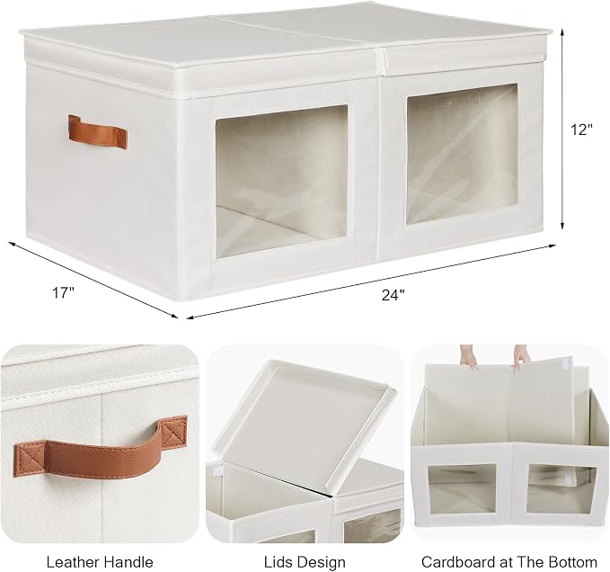 Univivi Large Storage Boxes with Lids, Collapsible Foldable Storage Bins for Clothes, [1-Pack] Fabric Storage Cubes with Handles, Closet Organizers for Home, Bedroom (Beige, 24” x 17” x 12") | 24 x 17 x 12 In Foldable Storage Boxes with Handles, Clear ...
