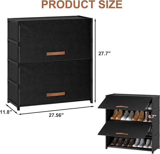 5 Tier Shoe Cabinet with Door, 20-Pair Storage, Black | Ideal for daily family use. Door keeps shoes dust-free. Stops pets from chewing. Simple tool-free install.