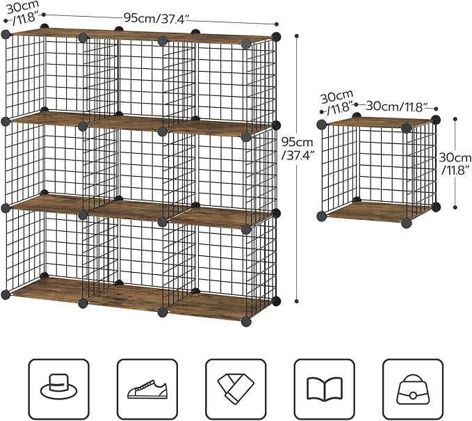HOOBRO Wire Cube Storage Organizer, 6-Cube Metal Storage Shelves, Modular Closet Organizer, DIY Closet Cabinet for Home, Living Room, Office, Rustic Brown and Black BF09CW01