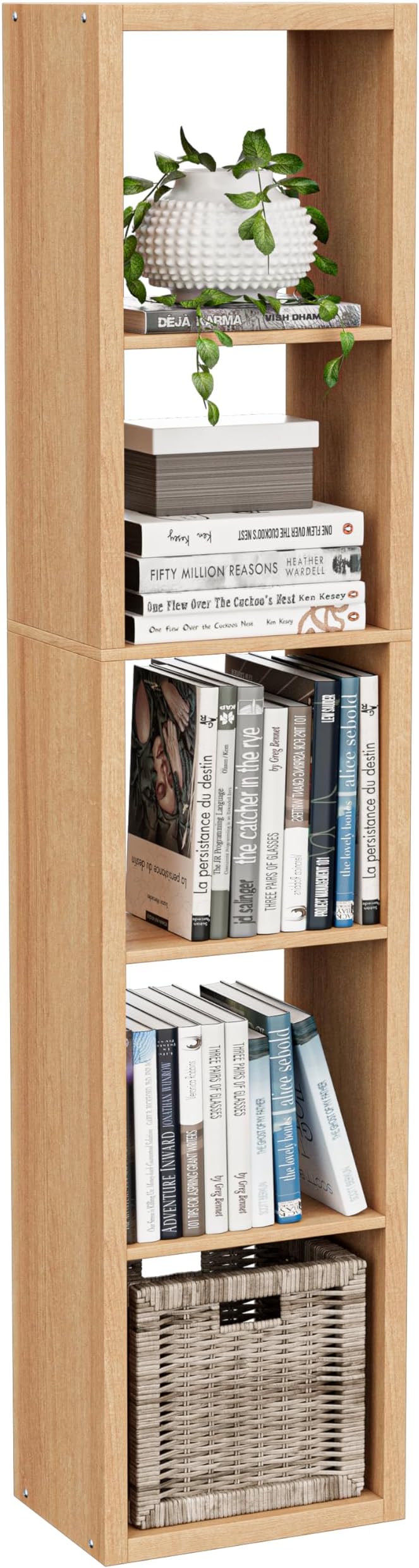 VDNEND Tall Cube Storage Organizer Bookcase, 5 Tier 11 inch Open Back Cubical Shelf with Thickened Border, Display Bookshelf for Living Room, Home Office, Sturdy Room (Natural Oak, 5 Cube,Vertical)
