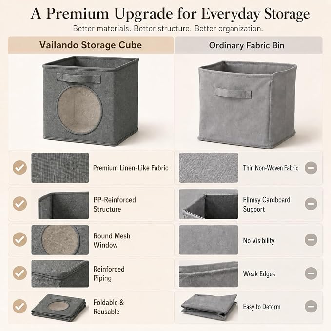 Ultra Thick Fabric Foldable Storage Cubes with Mesh Window - 13 Inch Cube Storage Organizer for Clothes, Shelves, Offices, Toys & Misc, Dark Gray, 4 Pack
