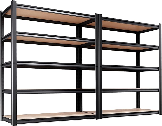 78''H Storage Shelves, Wood Garage Shelving,Adjustable Heavy Duty Shelving Unit,5T Tall Garage Shelves，Wood Metal Standing Shelf Units,Utility Rack for Kitchen 78''H*45.6''W*19.7''D,2-Pack