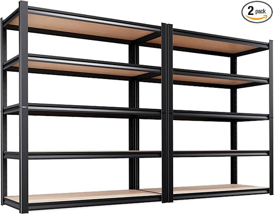2-Pack Garage Shelving for Large Storage & Whole Home Organization, 78" H x 46" W x 20" D 5-Tier Adjustable Metal Storage Rack for Tools, Storage Bins, Bulk Items, Garage, Pantry & Workshop