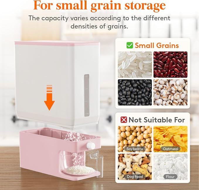 Lifewit 2 Pack Rice Dispenser 25 Lbs(11.3kg), Rice Storage Container Sealed Moisture Proof with Measuring Cup for Kitchen Pantry Household, BPA-Free, Pink