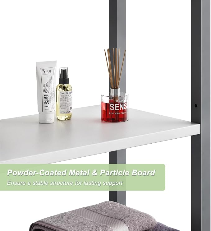 Kalrin Over-The-Toilet Storage Rack, 4-Tier Bathroom Organizer Shelf Over Toilet with Adjustable Shelf and Basket, Freestanding Space Saver Bathroom Shelves Above Toilet for Room (Gray- White)