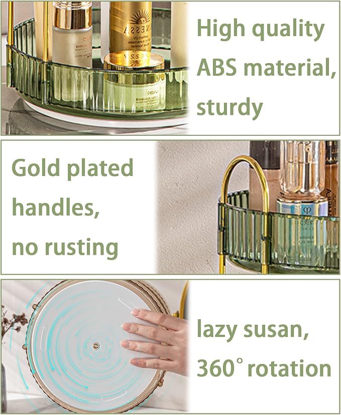 shuang qing Rotating Makeup Organizer for Vanity, High-Capacity Skincare Clear Make Up Storage Perfume Organizers Cosmetic Dresser Organizer Countertop 360 Spinning (Green, 3 Tier)