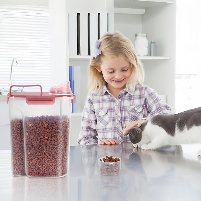 LEAWALK 5Lbs/6Qt Airtight Pet Storage Container For Cat Dog Bird Food and Keep Fresh, Translucent Body, Upgraded Large Nozzle for Easy Pouring With Handle Design Easy to Carry When Going 2pack