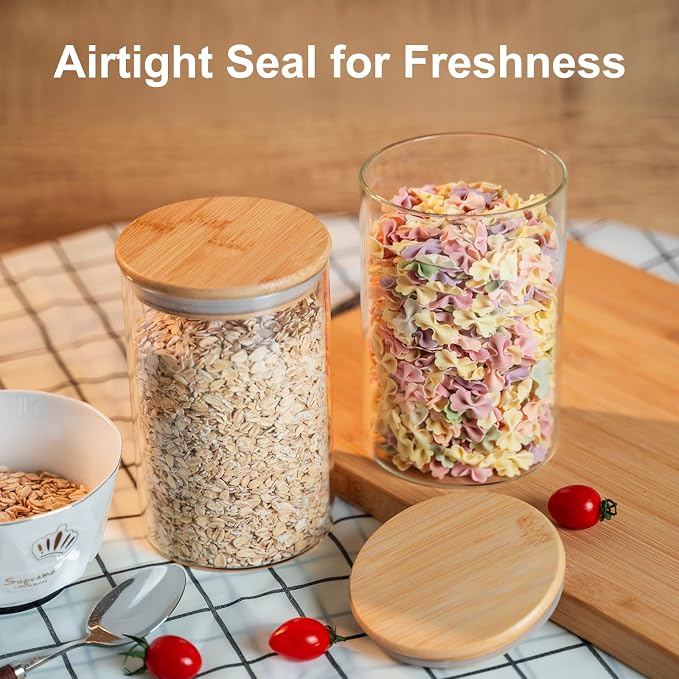 Liuruiyu 50oz Glass Food Storage Jars Set of 6,Glass Storage Containers Clear Glass Food Canister with Bamboo Lid Airtight For Serving Tea, Coffee, Flour, Sugar, Candy, Cookie, Spice and More (Round)
