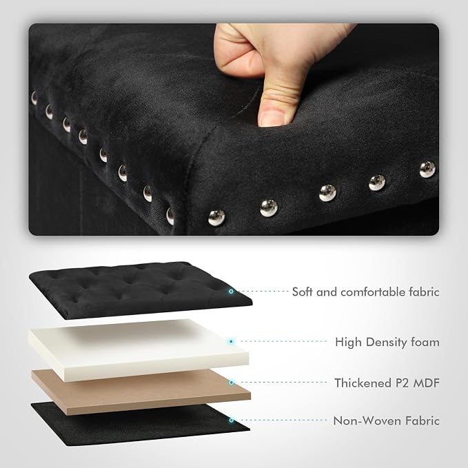 B FSOBEIIALEO Storage-Ottoman Cube-Folding Tufted - Ottomans with Storage, Coffee Table Top Cover, Storage Boxes Footrest Stool for Bedroom, Luxury Velvet Fabric 15.7 Inches Black