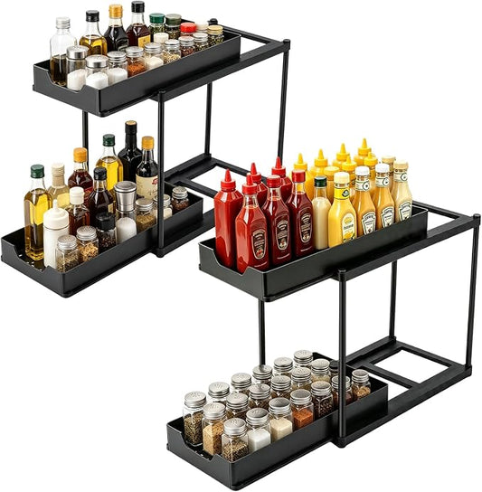 Under Sink Organizer for Bathroom & Kitchen, Large Capacity 2-Layer Sliding | Multi-purpose, 2 Tier Pull Out Sliding Drawers, Size:15.6 x 8.5 x 15.2in,Rust Resistant, Sturdy & Durable