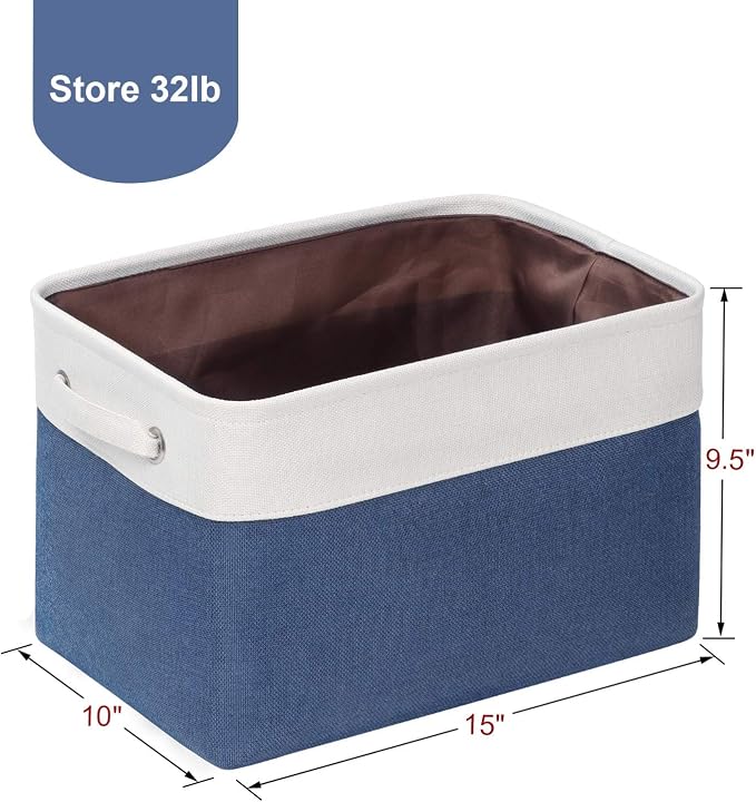 Foldable Storage Bin Collapsible Fabric Storage Basket Cube with Durable Handles Closet Organizer Bins for Organizing Shelves Drawers, Set of 3, 15" x 10" x 9.5", Blue