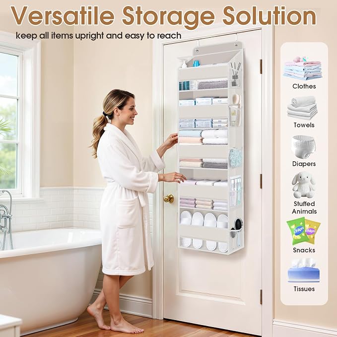 Over The Door Organizer Storage behind Door Hanging Organizer for Nursery | 5 Tier, 10 Side Pockets, Clear Window, Sturdy Construction, Space-Saving Storage for Closet, Bedroom, Bathroom & Nursery