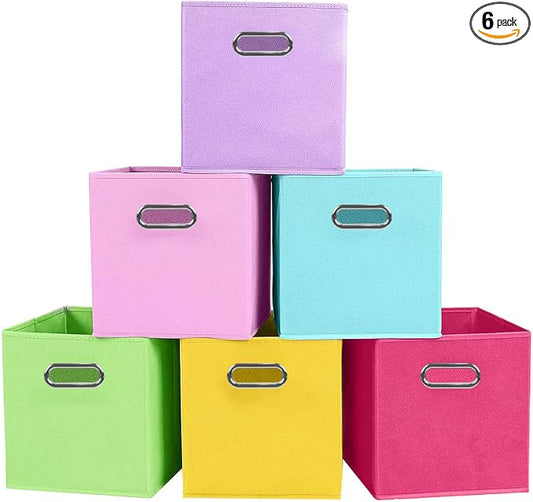 ShellKingdom Storage Bins, Foldable Fabric Storage Cubes with Metal Handle | Cloth Storage Organizer Drawer For Closet And Toys, 11 X 10.5 X 10.5 INCH, 6 Pack (6 Colors)