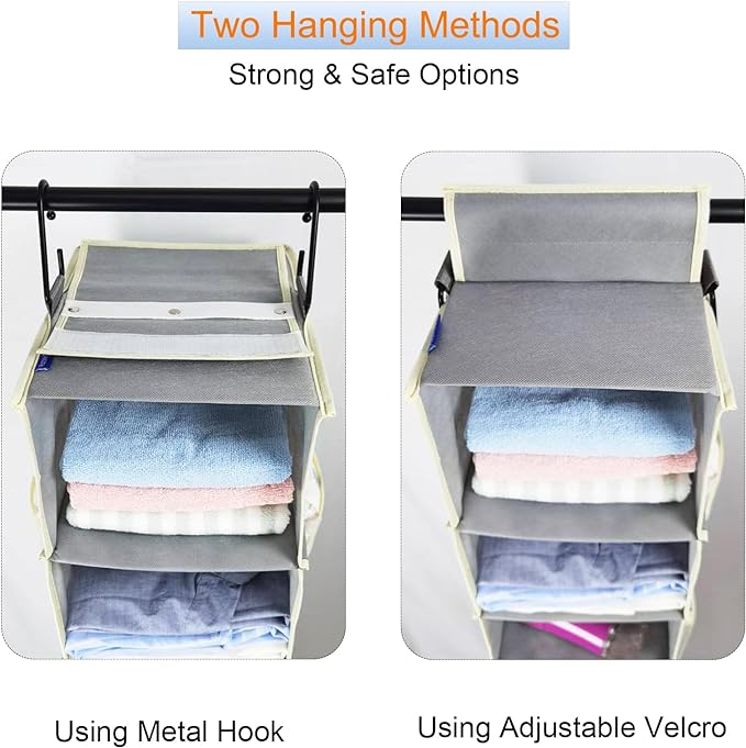 Large-Sized Hanging Shoe Organizer 8-Shelf, Hanging Closet Organizer with 8 Side Pockets, Wider Hanging Shelves for Storage Shoes Clothes 9" W × 11.8" D× 48" H, Grey