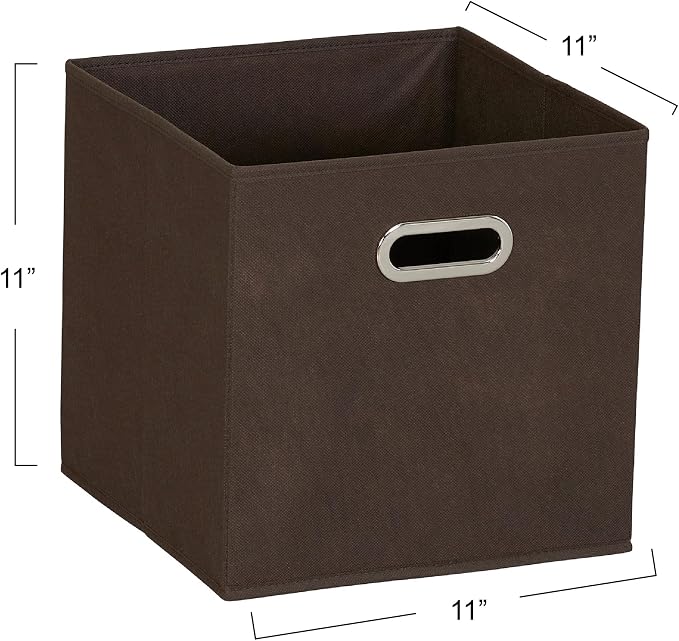Household Essentials Fabric Storage Bins in Strong Poly‑Woven Fabric with Sturdy Chipboard Sides, and Grommet Front Handle, Brown, Set of 6