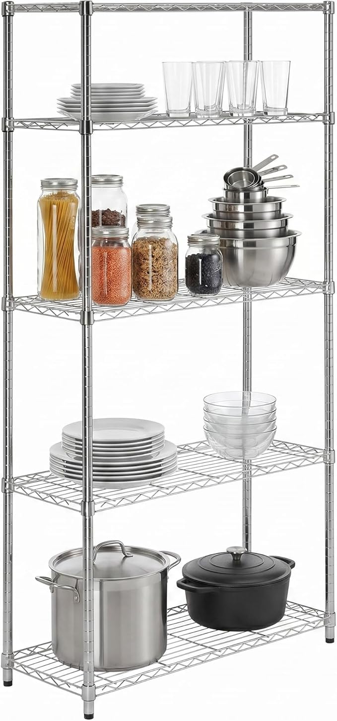 Honey-Can-Do 5-Tier Heavy Duty Adjustable Shelving Unit, 200-lb Per Shelf NSF Certified Metal Storage Rack, Chrome Wire Shelf for Garage Kitchen Pantry, 36 x 14 x 72 in