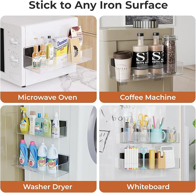 Mystozer Magnetic Spice Rack for Refrigerator, Kitchen Organizer and Storage Shelf, Clear (6 Pack)…