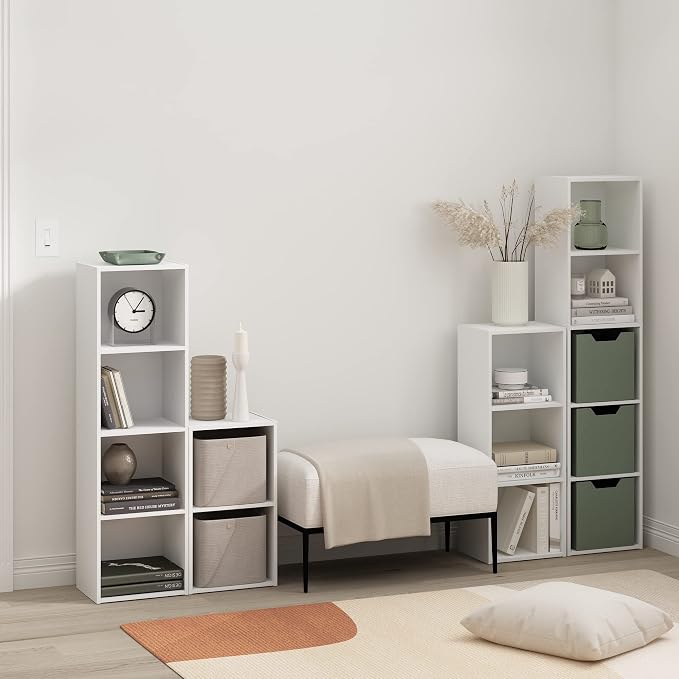 Furinno PASIR Book Shelf, 2-Tier Modern Bookshelf, Open Shelves Bookcase 9 x 12 x 21, Easy Assembly, for Living Room, Bedroom, Home Office, White