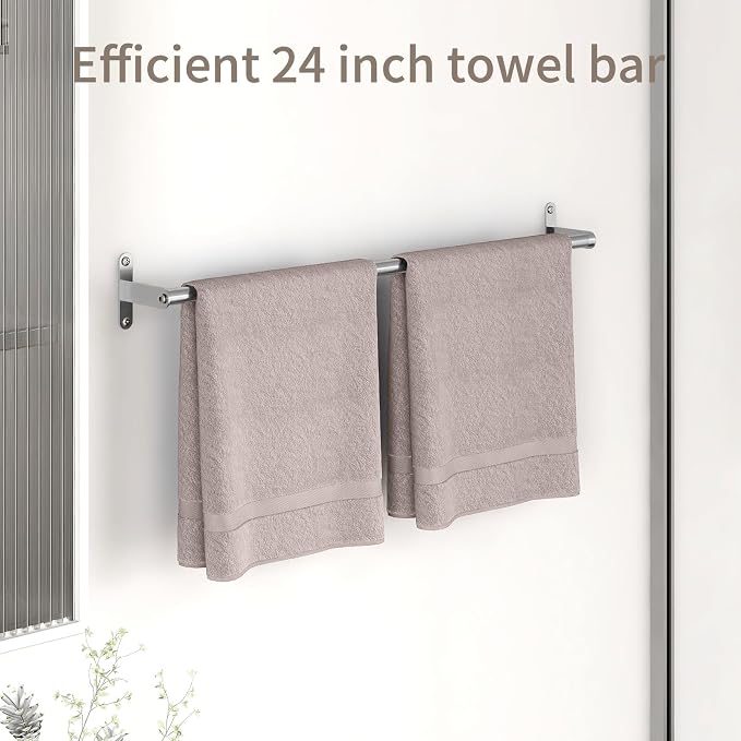 JUYSON Single Towel Bar for Bathroom, 24 Inch Towel Rack, Brushed Nickel | Wall Mounted, Stainless Steel, Rust Resistant, Space-Saving Design, Easy Installation