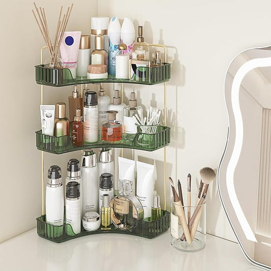 Webetop Corner Bathroom Organizer 3 Tier Makeup Countertop Shelf for Vanity | Compact Corner Design, Daily Item Storage, Easy Reach Access, Modern Appearance, Versatile Home Organization