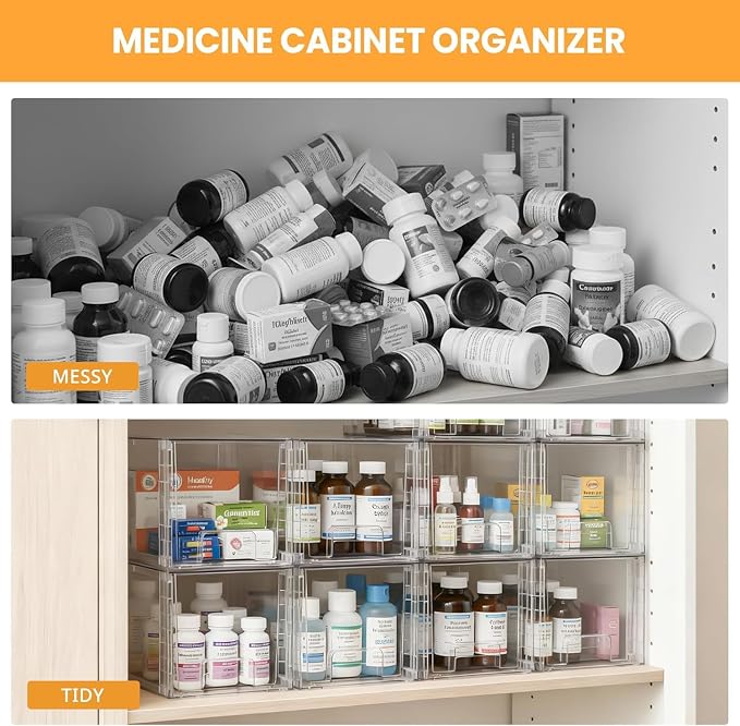 4 Pack Stackable Acrylic Storage Drawers – Clear Plastic Organizer Bins, Easy to Assemble, Suitable for Bathroom, Undersink, Kitchen, Pantry, Makeup, Medicine Organization