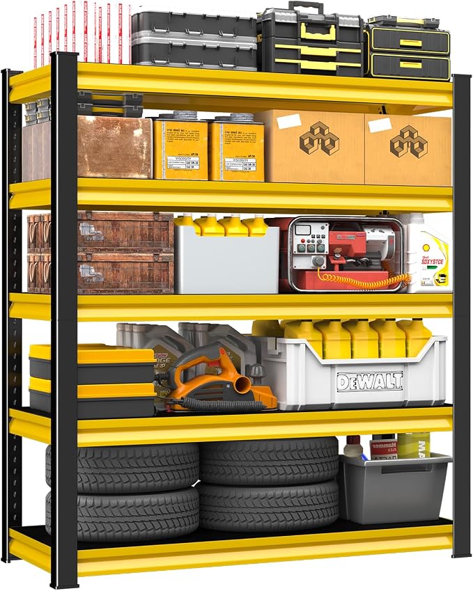 5-Tier Garage Shelving Heavy Duty,48''W x 18''D x 78''H Metal Shelving Unit,2800 lbs Weight Capacity Adjustable Storage Shelves for Retiple Tanks,Pantry,Garage,Yellow