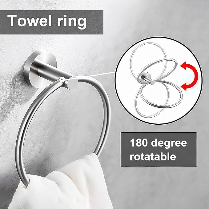 6 Pieces Brushed Nickel Bathroom Hardware Accessories Set, SUS304 Stainless Steel 24 Inch Bath Towel Bar Set, Round Bathroom Towel Holder Set, Towel Racks for Bathroom Wall Mounted