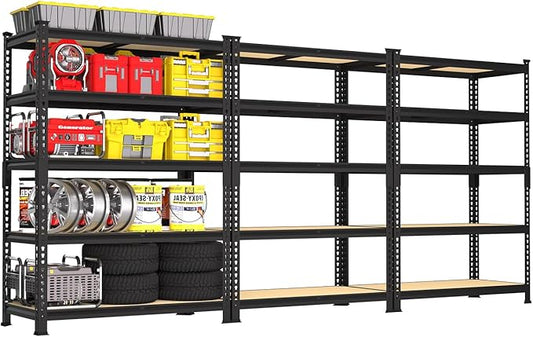 PrimeZone 5-Tier Garage Storage Shelves, Adjustable Metal Shelving, Black | 35.5" x 12" x 72", Heavy-Duty Metal Frame & Connectors, FSC MDF Boards, 2000 LBS Storage for Garage, Pantry & Closet, 3 PCS