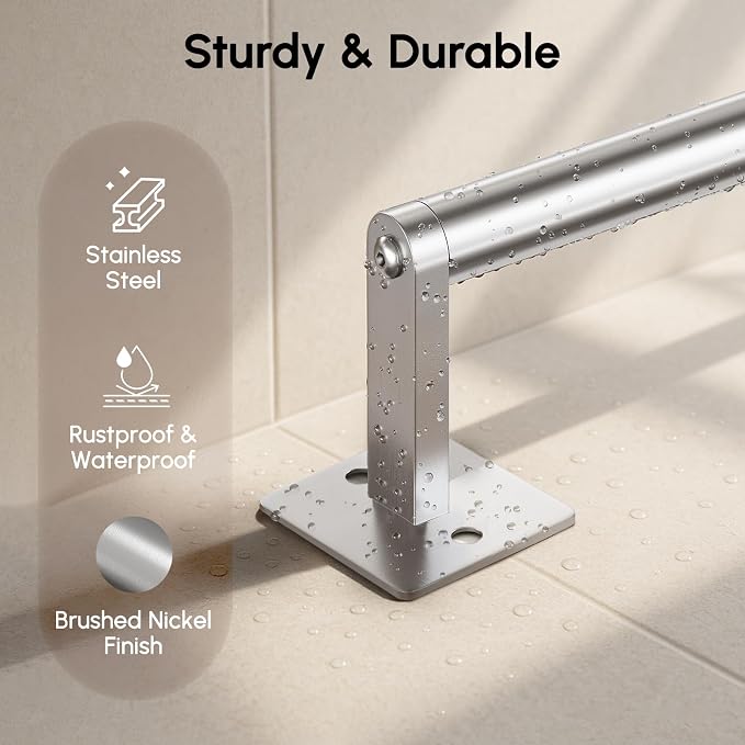 USHOWER Brushed Nickel Towel Bar, 24 Inch Towel Racks for Bathroom | Heavy Duty Stainless Steel Towel Holder Wall Mounted, Easy Installation (Total Length 26 Inch)