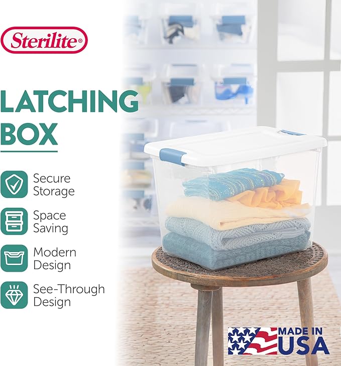 Sterilite 18-Pack Latching Box, Under Bed Storage Bins with Lids, Clear Plastic, 25 Quart - Heavy-Duty Organizing Containers for Closet, Bathroom, and Office | Heavy-Duty and Stackable Plastic Containers with Latches for Closet, Cabinet, Bedroom, Bathr...