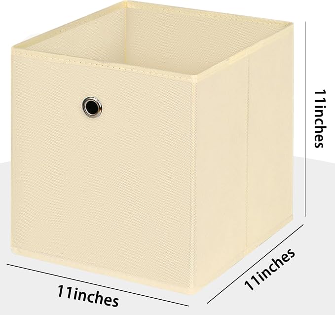 Foldable Storage Cubes Bins ,11 Inch Cloth Storage Cube Fabric Storage Box Cubes Organizer Baskets with Dual Handles for Home Organizer Set of 12 (Creamy-White)