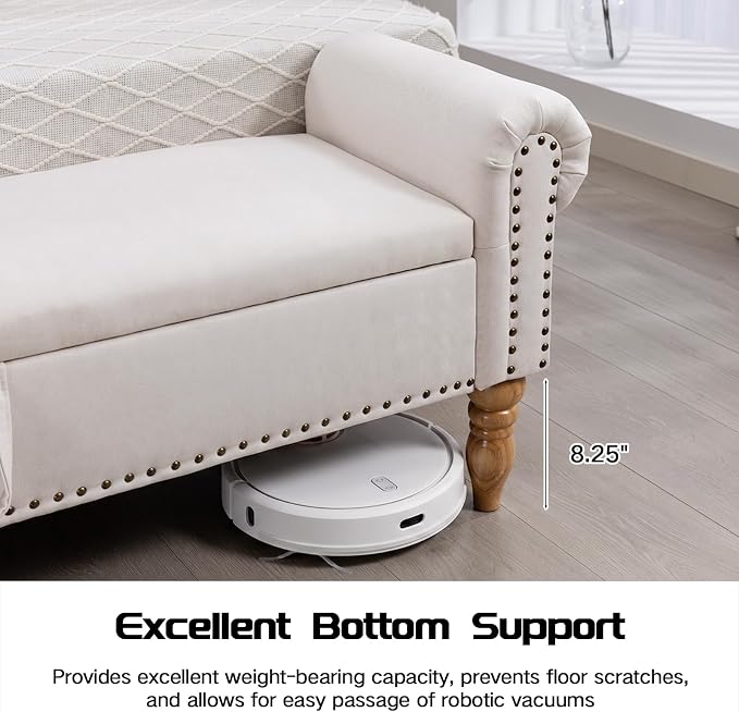 60" Storage Bench for Bedroom,End of Bed Bench with Storage | Linen King Size Bench with Rolled Arms,Storage Ottoman Benches for Living Room,Entryway,Benches for Foot of Bed,Beige