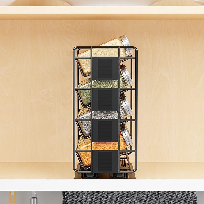 SpaceAid Pull Out Spice Rack Organizer with 20 Jars, Heavy Duty Slide Out Seasoning Organizer for Kitchen Cabinets, with 801 Labels and Chalk Marker, Right Facing
