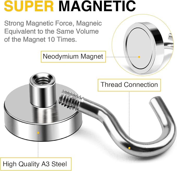 DIYMAG Magnetic Hooks 20pcs 85lbs Cruise Essentials 2026 Magnet Hook | Neodymium Heavy Duty Strong Magnets Hanging Ship Cabins Refrigerator Fridge Classroom Beach Vacation Kitchen Grills Home Tool