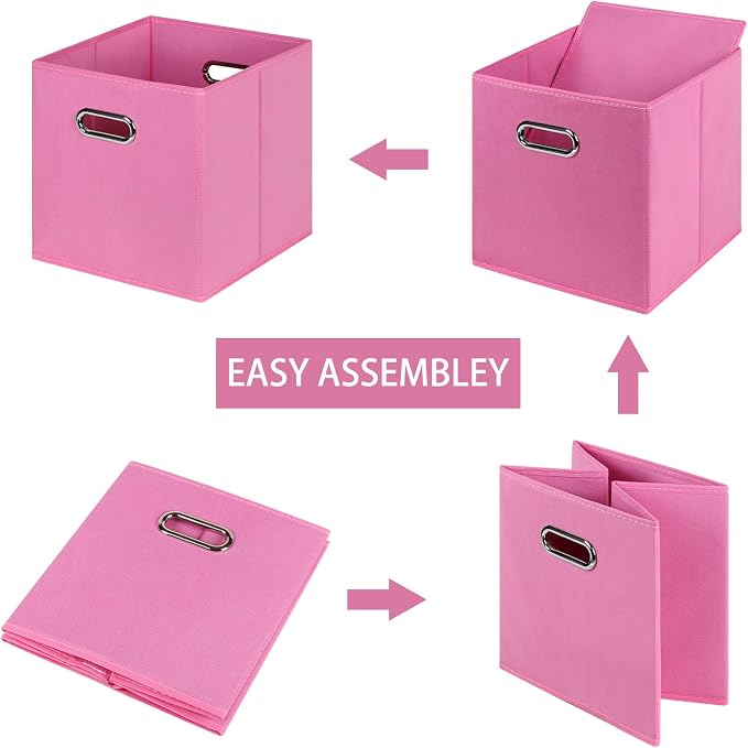 Fabric Cloth Storage Bins,Fabric Cube Bins Organizer with Dual Handles Foldable Cube Storage Baskets for Home Bedroom Storage,Set of 3,(Pink)