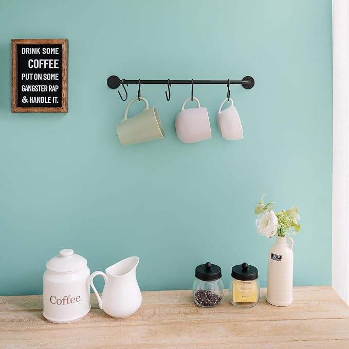 Mkono Wall Mounted Mug Holder, Coffee Cup Hanger Rack with 5 Hooks, 1 Pack | Kitchen Rod, Space Saving, Easy Assembly, Wall & Under Cabinet, Durable Metal, Kitchen Dining Bar Organizer, Multi-Function
