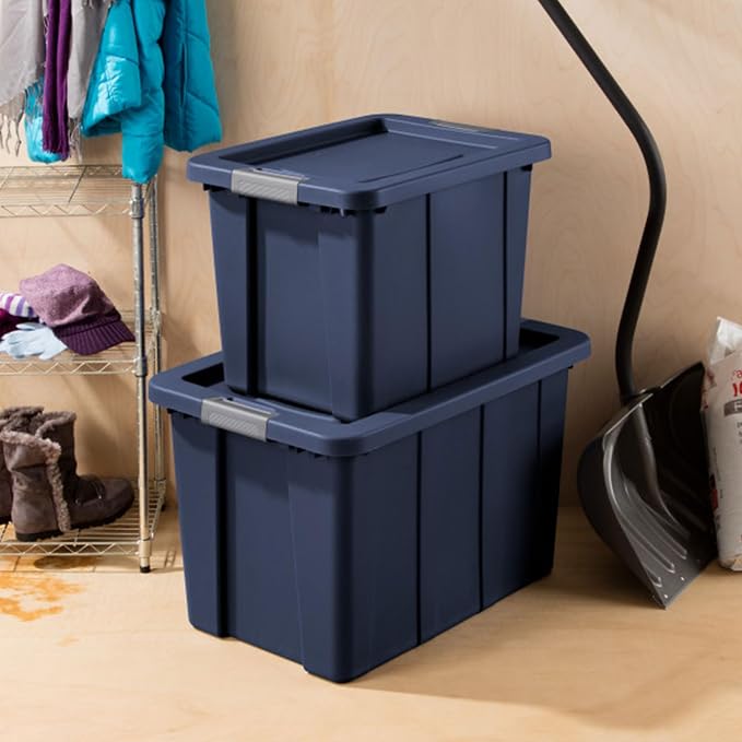 Sterilite 6-Pack Latching Tuff1 Tote, Plastic Storage Bins w/Lids, 18 Gallon, Dark Indigo - Large Stackable Organizer Boxes and Containers for Bed, Closet, Craft, and Classroom Organization