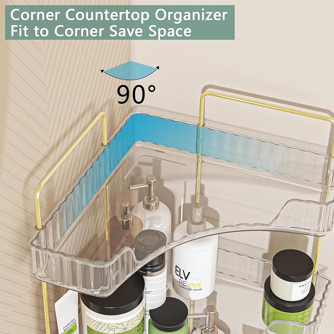 Webetop Corner Bathroom Organizer, 3 Tier Storage for Countertop | Multi Level Storage, Compact Design, Beauty Essentials Holder, Modern Style, Countertop Organization, Daily Convenience