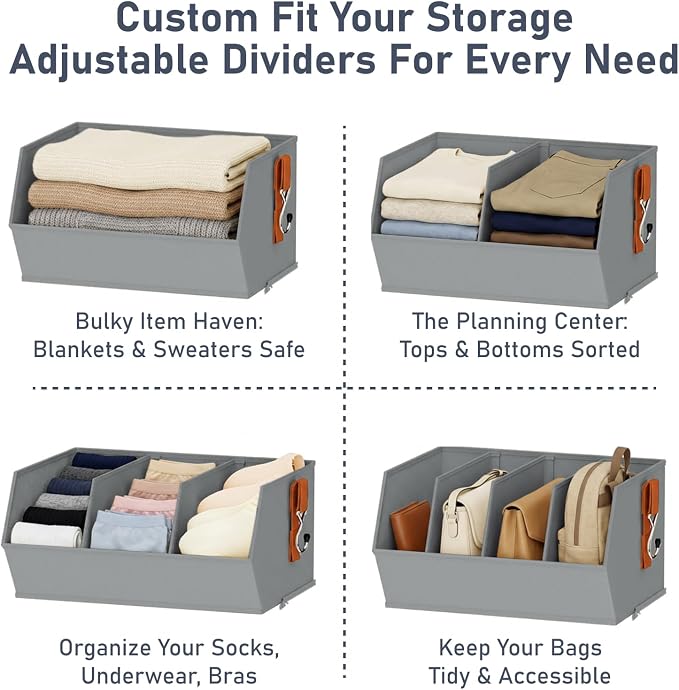 Hanging Closet Organizer Extra Large, Clothes Hanging Shelves for Closet with Divider, Collapsible Closet Storage System, Fabric Storage Bins for Home, Dorm, Rv, Sweaters, Handbags, Underwear, Sock
