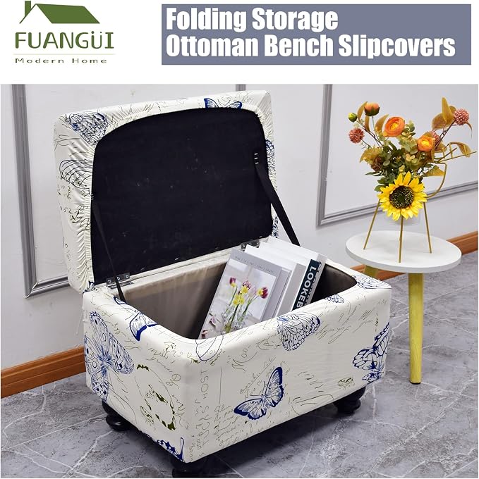FUANGUI Ottoman Cover Slipcovers Rectangular Folding Stretch | Storage Bench Footrest Sofa Stool Covers Footstool Protector with Elastic Bottom, Removable Washable,Small